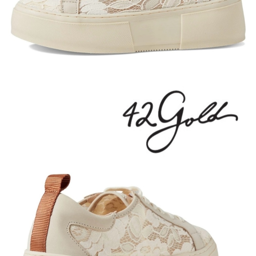 42 GOLD Cream Lace Overlay Sneakers